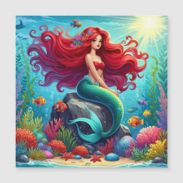 Invitación Magnética Cabello rojo de la sirena