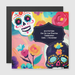 Invitación Magnética Calavera de azúcar colorida del Día de los Muertos