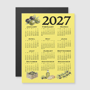 Invitación Magnética Calendario 2027, Aceitunas Mediterráneas. Amarillo