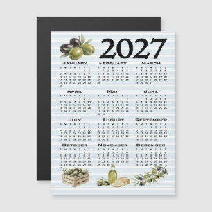 Invitación Magnética Calendario 2027, Aceitunas Mediterráneas, Rayas Az