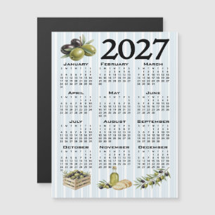 Invitación Magnética Calendario 2027, Aceitunas Mediterráneas, Rayas Az