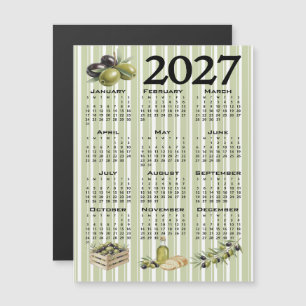 Invitación Magnética Calendario 2027, Aceitunas Mediterráneas, Rayas Ve