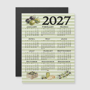 Invitación Magnética Calendario 2027, Aceitunas Mediterráneas, Rayas Ve