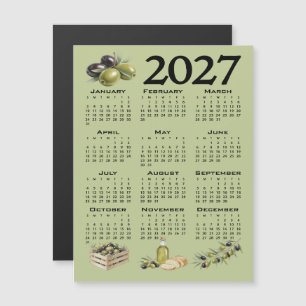 Invitación Magnética Calendario 2027, Aceitunas Mediterráneas, Verdes