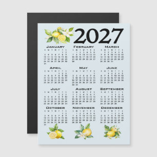 Invitación Magnética Calendario 2027 estilo italiano limones fondo azul