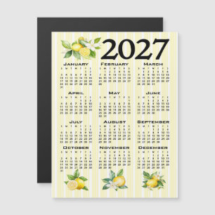 Invitación Magnética Calendario 2027 estilo italiano limones rayas amar