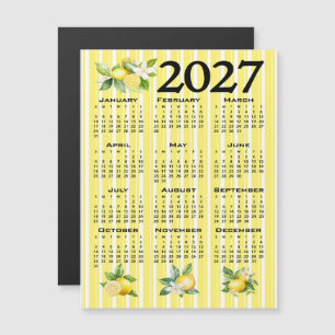 Invitación Magnética Calendario 2027 estilo italiano limones rayas amar