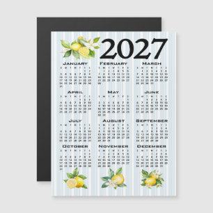 Invitación Magnética Calendario 2027 estilo italiano limones rayas azul