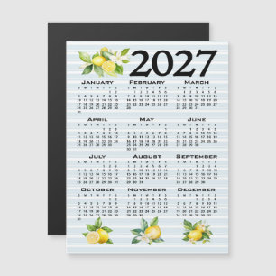 Invitación Magnética Calendario 2027 estilo italiano limones rayas azul