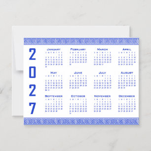 Invitación Magnética Calendario 2027, Falso Griego, Azul Griego sobre B