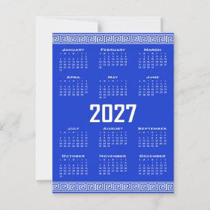Invitación Magnética Calendario 2027, Falso Griego, Blanco sobre Azul G