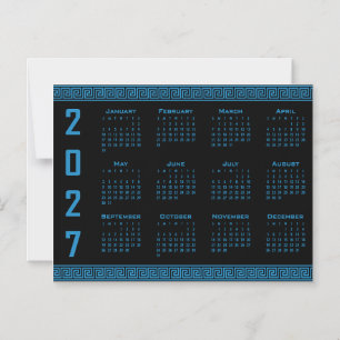 Invitación Magnética Calendario 2027, Falso Griego, Cosmos Azul sobre N