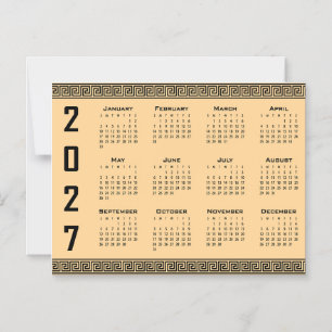 Invitación Magnética Calendario 2027, Falso Griego, Negro sobre Beige
