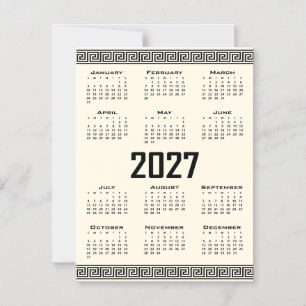 Invitación Magnética Calendario 2027, Falso Griego, Negro sobre Latte C
