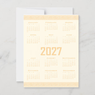 Invitación Magnética Calendario 2027, Fret Griego, Beige sobre Café Cós