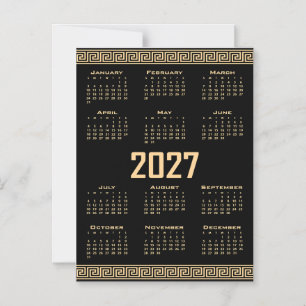 Invitación Magnética Calendario 2027, Fret Griego, Beige sobre Negro