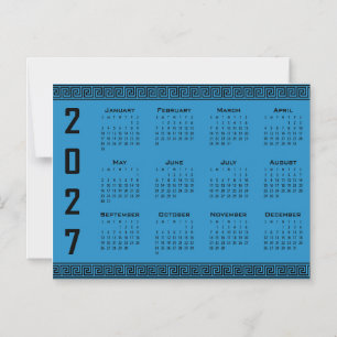 Invitación Magnética Calendario 2027, Fret Griego, Negro sobre Azul Cos