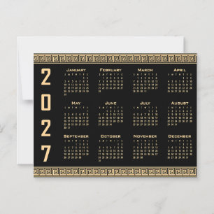Invitación Magnética Calendario 2027, greca, beige sobre negro