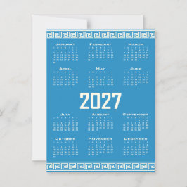 Invitación Magnética Calendario 2027, greca, Cosmic Latte sobre azul