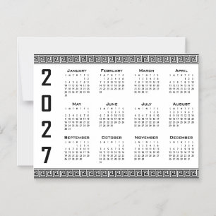 Invitación Magnética Calendario 2027, Greca Griega, Negro sobre Blanco