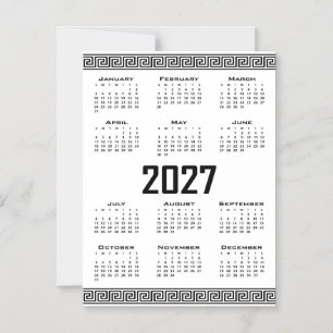 Invitación Magnética Calendario 2027, Greca Griega, Negro sobre Blanco