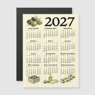 Invitación Magnética Calendario 2027, Olivos Mediterráneos Rayas Amaril