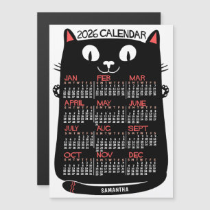 Invitación Magnética Calendario Anual 2026 Gato Negro de Estilo Moderno