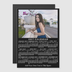 Invitación Magnética Calendario anual 2027 clásico negro con foto perso