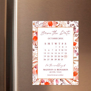 Invitación Magnética Calendario de Boda con Foto de Flores Silvestres d