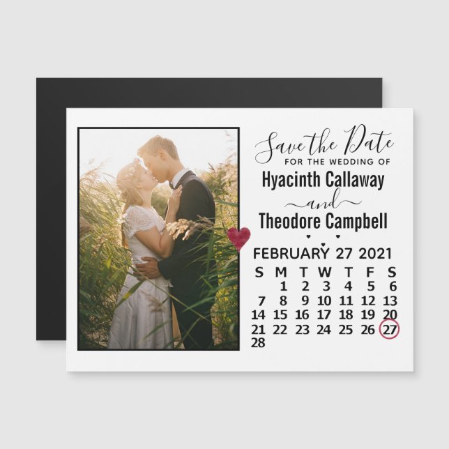 Invitación Magnética Calendario de Bodas Guardar la Fecha Foto Febrero  (Anverso/Reverso)