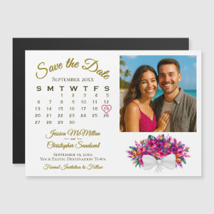 Invitación Magnética Calendario de Bouquet tropical y foto Guardar la f