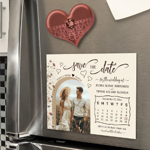 Invitación Magnética Calendario de flores silvestres boho & foto para g
