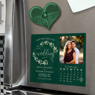 Invitación Magnética Calendario de Fotos de Hojas de Esmeralda y Salvia