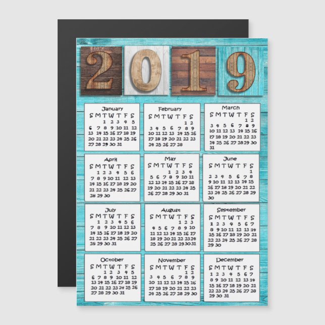 Invitación Magnética Calendario de madera con problemas 2019 (Anverso/Reverso)