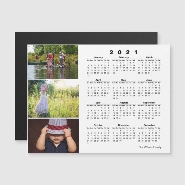 Invitación Magnética Calendario de tres fotos 2021 (Anverso/Reverso)