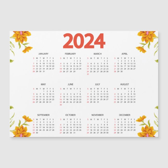 Invitación Magnética Calendario de vista de año completo de 2024 - Míni (Anverso)