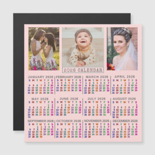 Invitación Magnética Calendario del año 2026 Collage de fotos familiare