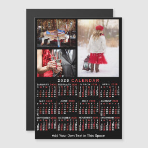Invitación Magnética Calendario del año 2026 Foto Personalizada Negro R