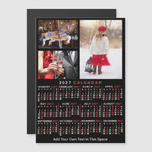 Invitación Magnética Calendario del año 2027 negro rojo foto personaliz