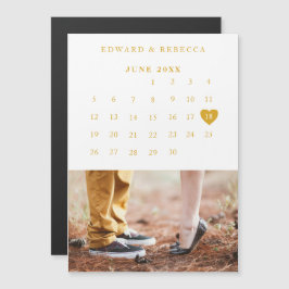 Invitación Magnética Calendario Elegante Dorado Foto Boda Guardar la Fe