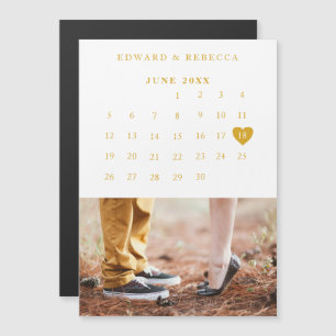 Invitación Magnética Calendario Elegante Dorado Foto Boda Guardar la Fe