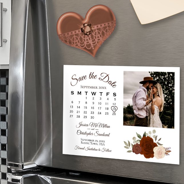 Invitación Magnética Calendario floral y foto del Naranja oxidado Guard (Subido por el creador)