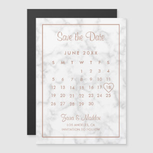 Invitación Magnética Calendario Mármol Moderno Rosa Dorado Guardar la F