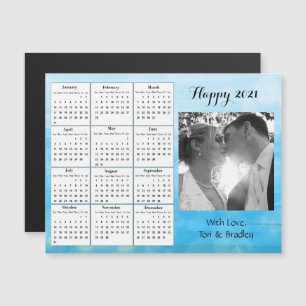 Invitación Magnética Calendario Mini 2021 de gradiente azul fotográfico