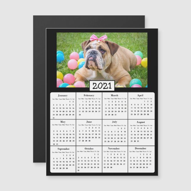 Invitación Magnética Calendario Mini 2021 de mascota Photo (Anverso/Reverso)