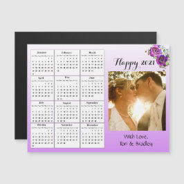 Invitación Magnética Calendario Mini 2021 de Rosas púrpura boda