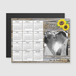Invitación Magnética Calendario Mini Bodas Foto Girasoles Amarillos 202