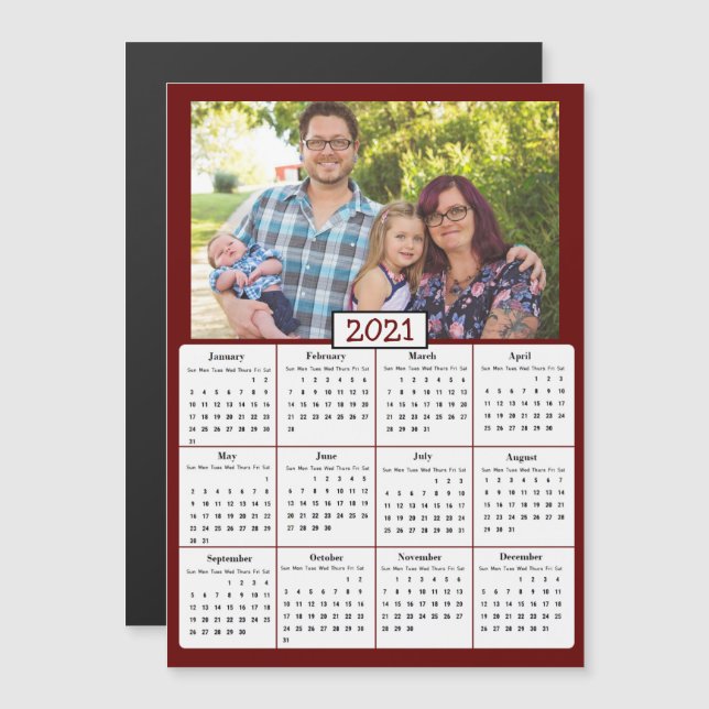 Invitación Magnética Calendario Mini de fotos familiares 2021 (Anverso/Reverso)