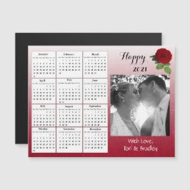 Invitación Magnética Calendario Mini Foto Boda Rosas Borgoña 2021
