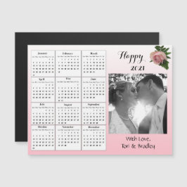 Invitación Magnética Calendario Mini Foto Bodas Rosas Rosadas 2021